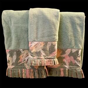 Fieldcrest Lustre Towel Set of Three Green Vintage 80s 2 Bath 1 Hand Cotton